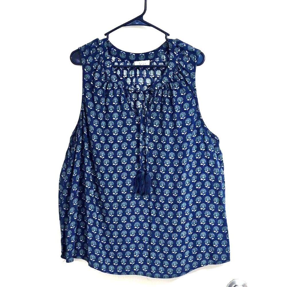 Style and Co Floral Sleeveless Blouse Top Women 2X Blue Boho Summer Casual‎ Chic